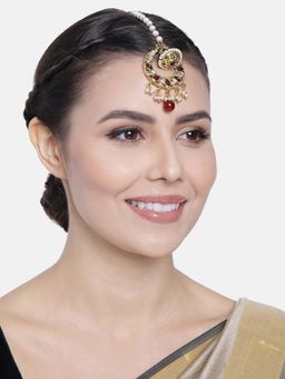 Peora - Gold Plated Kundan Pearls Necklace Earring Maangtikka Traditiona Jewellery Set