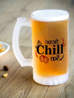 Indigifts - Printed Beer Mug Aao Chill Kare, Beer Mug Glass, Mothers Day Gift