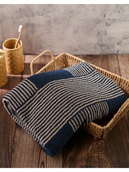 Fabindia - Navy Blue Cotton Woven Medium Stripe Hand Towel