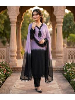 TWINS LADY - Women Pink Georgette Embroidered Kurta with Pant and Dupatta