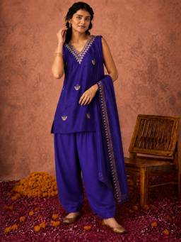 TWINS LADY - Women Purple Silk Blend Embroidered Kurta with Salwar and Dupatta
