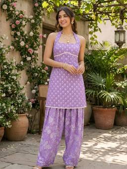 AAREIN - Lavender Lace-Up Kurta with Farshi Salwar