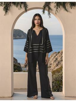 Naava - Women Black Handwoven Cotton Gota Patti Co-Ord Set