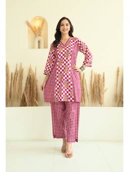 LOVE CHIC - Purple Checks Printed Short Co-Ord Set