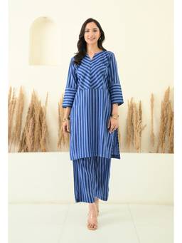 LOVE CHIC - Blue Stripes Printed Co-ord Set