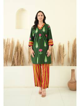 LOVE CHIC - Green Floral Printed Short Kurta with Salwar