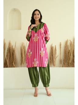 LOVE CHIC - Pink Floral Printed Short Kurta with Salwar