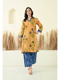 LOVE CHIC - Mustard Floral Printed Kurta with Farshi Salwar