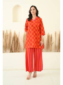 LOVE CHIC - Pink Checks Printed Short Kurta with Pant