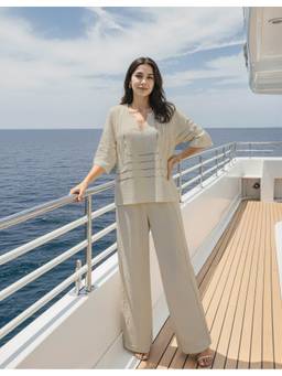 Naava - Women Ivory Handwoven Cotton Gota Patti Co-Ord Set