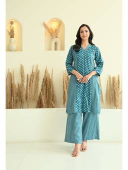 LOVE CHIC - Teal Polka Kota Doria Co-ord Set