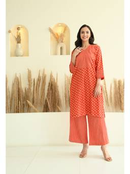 LOVE CHIC - Orange Polka Printed Kota Doria Co-ord Set