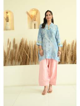 LOVE CHIC - Blue Floral Kota Doria Short Kurta with Salwar