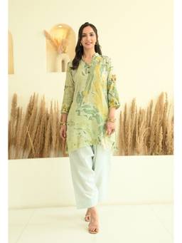 LOVE CHIC - Green Floral Kota Doria Short Kurta with Salwar