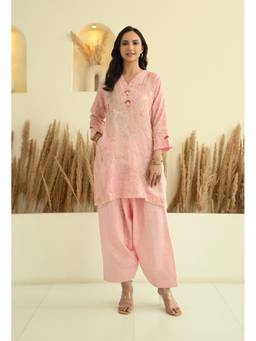 LOVE CHIC - Pink Mushroom Kota Doria Short Kurta with Salwar