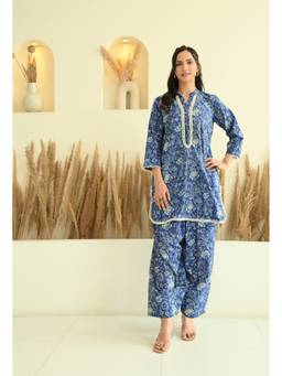 LOVE CHIC - Blue Floral Sanganeri Co-ord Set