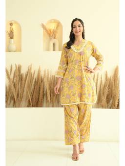 LOVE CHIC - Yellow Floral Sanganeri Co-ord Set