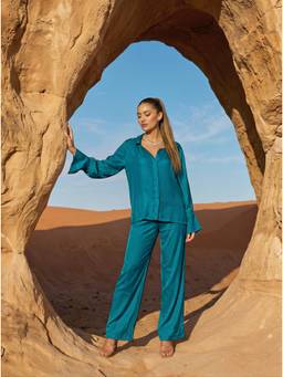 Naava - Women Teal Muslin Oversized Co-Ord Set