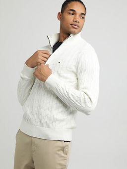 Tommy Hilfiger - Jacket Off White Classic Cotton Cable Zip Mock