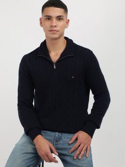 Tommy Hilfiger - Jacket Blue Lambswool Cable Zip Mock