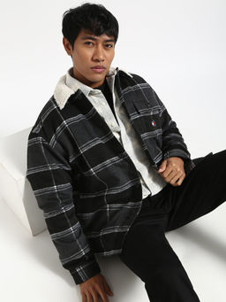 Tommy Hilfiger - Black Tim Check Sherpa Overshirt Ext