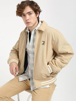 Tommy Hilfiger - Beige Tim Crest Cord Letterman Jacke