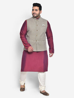 KISAH PLUS - Cotton Blend Beige Kurta Jacket (Set of 3)