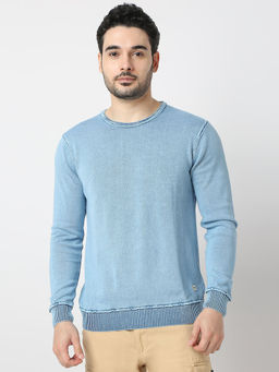 Spykar - Powder Blue Round Neck Long Sleeves Sweatshirt for Men