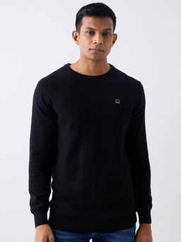 Spykar - Men Full Sleeves Black Regular Fit Sweatshirt