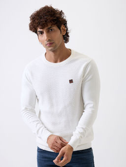 Spykar - Men Full Sleeves White Regular Fit Sweatshirt