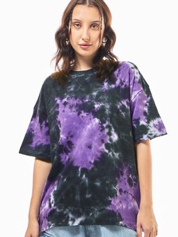 Bewakoof - Women's Black & White Tie & Dye Oversized T-shirt