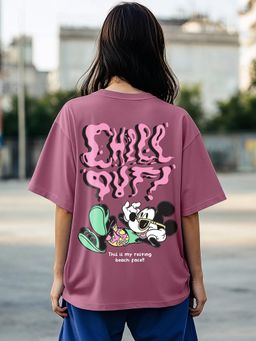 Bewakoof - Official Disney Women's Purple Chill Out Graphic Printed Oversized T-shirt