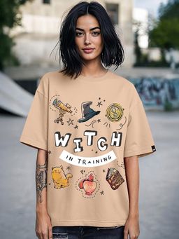 Bewakoof - Official Harry Potter Women's Brown Witch Training Graphic Printed Oversized T-shirt