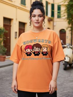 Bewakoof - Heavy Duty 1.0 Harry Potter Women's Orange Graphic Printed Oversized Plus Size T-shirt