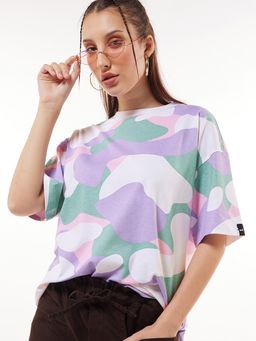 Bewakoof - Women's Multicolor Camouflage Printed Oversized T-shirt