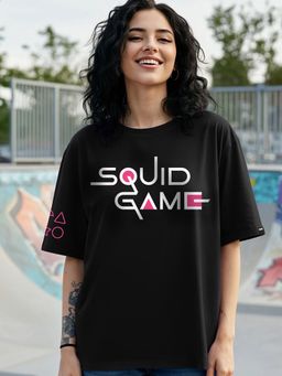 Bewakoof - Women's Black Squid game Graphic Printed Oversized T-shirt