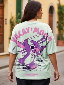 Bewakoof - Heavy Duty 1.0 Disney Women's Green Graphic Printed Oversized Plus Size T-shirt