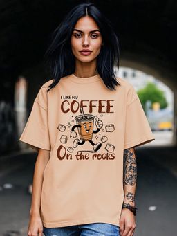 Bewakoof - Women's Ginger Root Brown Coffee On The Rocks Graphic Printed Oversized T-shirt