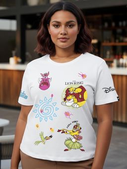 Bewakoof - Official Disney Women's White Chill Vibes Graphic Printed Plus Size T-shirt