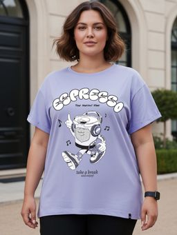 Bewakoof - Women's Baby Lavender Express Your Vibe Graphic Printed Boyfriend Plus Size T-shirt