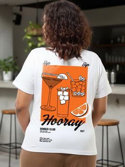 Bewakoof - Women's White Hooray Graphic Printed Plus Size T-shirt