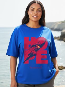 Bewakoof - Official DC Women's Blue Superman Graphic Printed Oversized Plus Size T-shirt