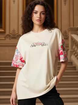 Bewakoof - Women's Beige Graphic Printed Oversized T-Shirt