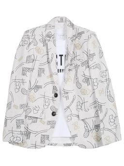 CAVIO - Off White-Boys Full Sleeve Printed Blazer With T-shirt