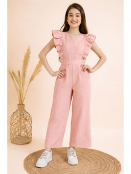 Cherry & Jerry - Light Pink Seersucker Full Length Basic Jumpsuits
