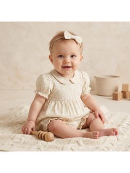 Nino Bambino - Cream Organic Cotton Fit And Flare Dress With Bloomer And Hairband