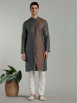 Abhishti - Asymmetric Jacquard Orange Kurta