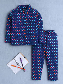 Bumzee - Navy Blue Printed Comfortable Shirt and Pyjama (Set of 2)