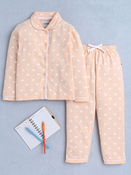 Bumzee - Peach Printed Comfortable Shirt and Pyjama (Set of 2)