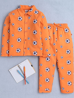 Bumzee - Orange Printed Comfortable Shirt and Pyjama (Set of 2)